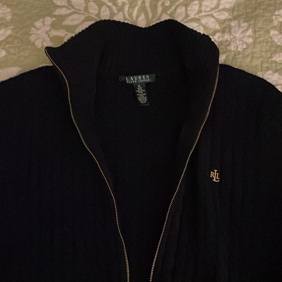 Ralph Lauren Navy Cable Zip Front Crew Neck Sweater. - Picture 6 of 7